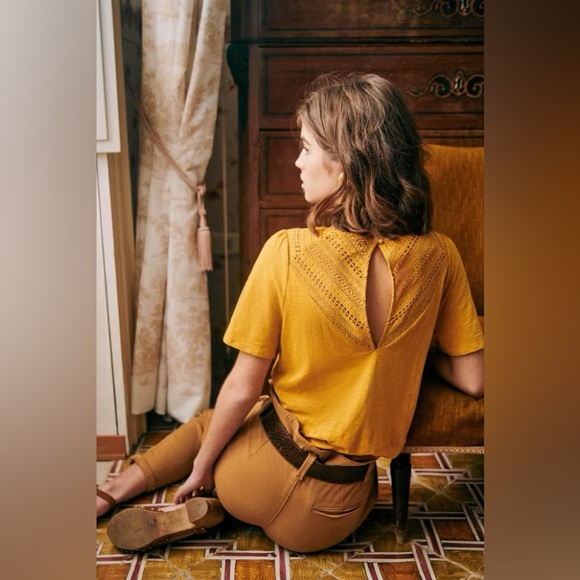 NWT Sezane Elvire T-Shirt in Safran / Saffron Yellow - Picture 8 of 10